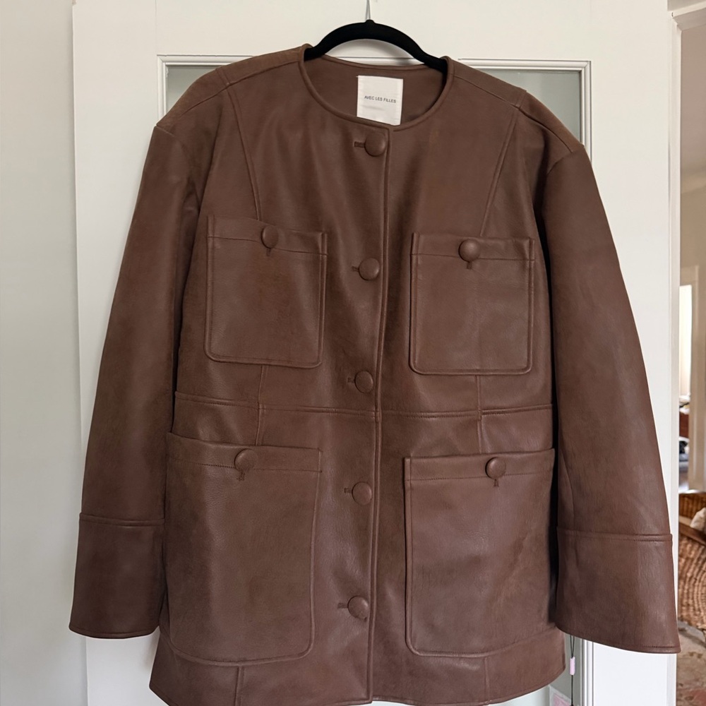 Anthropologie Tan Leather Jacket with Pocket Details